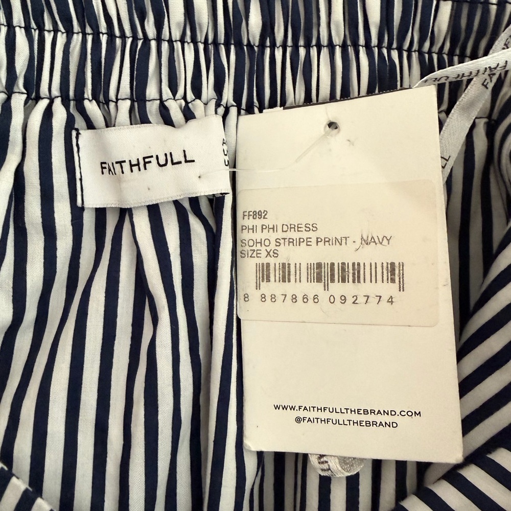 NWT! FAITHFULL THE BRAND Phi Phi Navy Soho Stripe Print Ruffle Mini Dress Size 2 - Picture 13 of 16